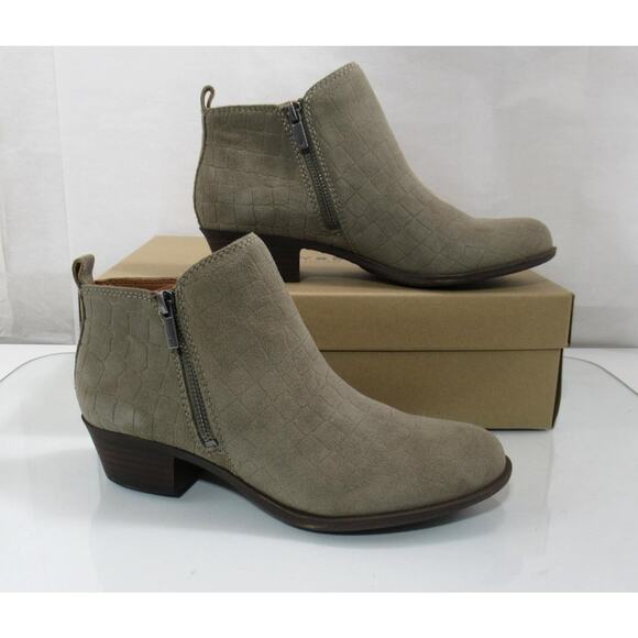 Lucky Brand Basel Size 8 Block Heel Booties Ankle Boots Fossilized Jupiter - Picture 3 of 8